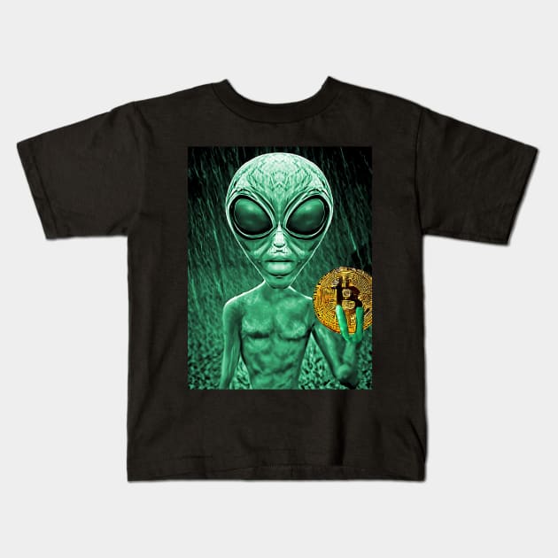 Alien Bitcoin Collectors Mars Invasion Sci-fi Kids T-Shirt by PlanetMonkey